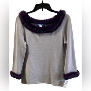 NWT White + Warren silk & cashmere vintage 90s purple fur top